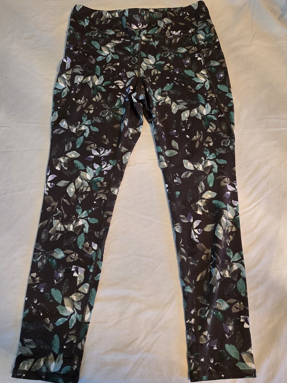 J Jill Leggings with Green and Teal Leaf Print Size M